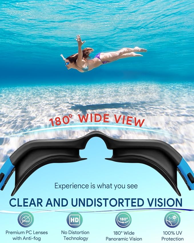Swim Goggles, Polarized Adult Swimming Goggles Bungee Strap No Hair Pulling Anti-fog Pool Goggles for Men Women-StrideForce Fitness