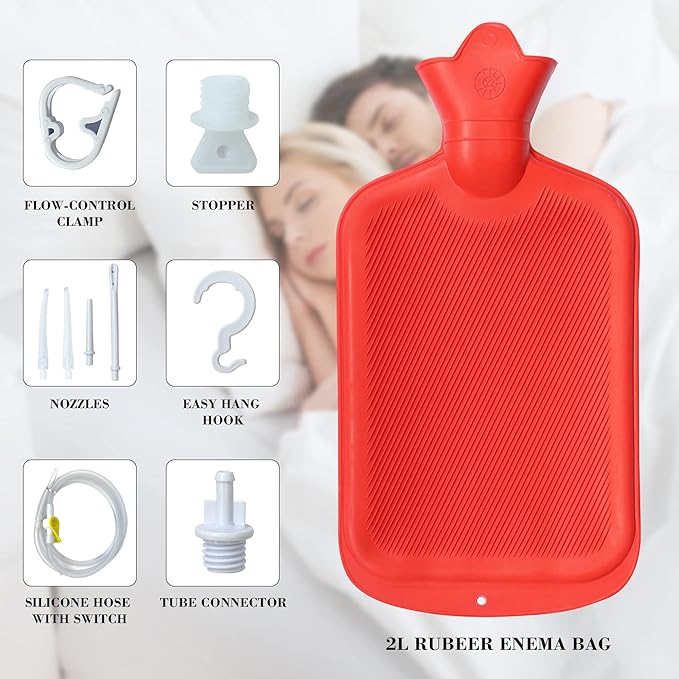 Abyclean Enema Bag Kit Rubber Anal Douche Vaginal Douche Enema Cleaner for Women’s or Man’s Health with Nozzles (Red, 2L)-StrideForce Fitness
