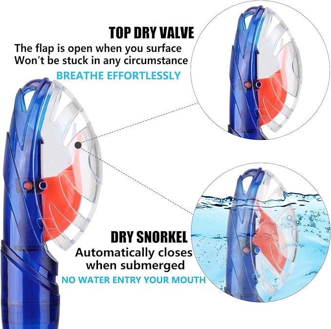 Aegend Dry Snorkel, Dive Mask Easy-Breath Free Diving Snorkel for Snorkeling Scuba Diving Freediving Swimming, with Top Dry Valve and Food-Grade Silicone Mouthpiece-StrideForce Fitness