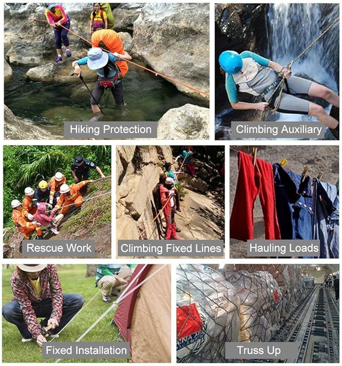 X XBEN Outdoor Climbing Rope 10M(32ft) 20M(64ft) 30M(96ft) 50M(160ft) 70M(230ft) 152M(500FT) 352M(1000FT) Static Rock Climbing Rope for Escape Rope Ice Climbing Equipment Fire Rescue Parachute-StrideForce Fitness