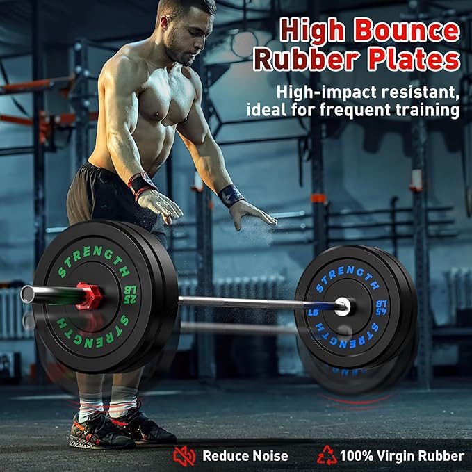 Olympic Rubber Bumper Weight Set - 2 Inch Barbell Plates for Home Gym Strength Training-StrideForce Fitness
