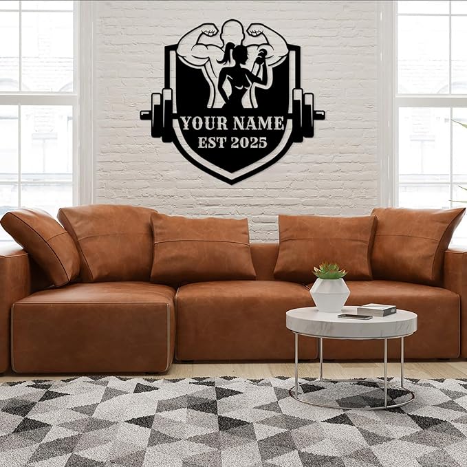 Customized Metal Gym Name Sign, Personalized Sports Room Wall Art,Metal Gym Sign,Unique Fitness Wall Sign, Gym Lovers Unique Gift, Gym Wall Art,Training Center Sign (Style-9)-StrideForce Fitness