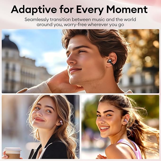 PAXA Stylish Open Ear Clip On Earbuds with Removable Butterfly Earring, Clip On Headphones with LCD Touch Screen, Fashionables Open Ear Headphones for Women, Butterfly Earring Rose Gold Earbuds-StrideForce Fitness