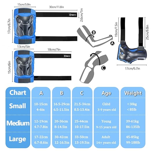 Skating Protective Gear Elbow and Knee Pads Adult, Knee Pads for Men Women Elbow Pads Wrist Guards for Roller Skating Cycling Skateboarding Blue-StrideForce Fitness