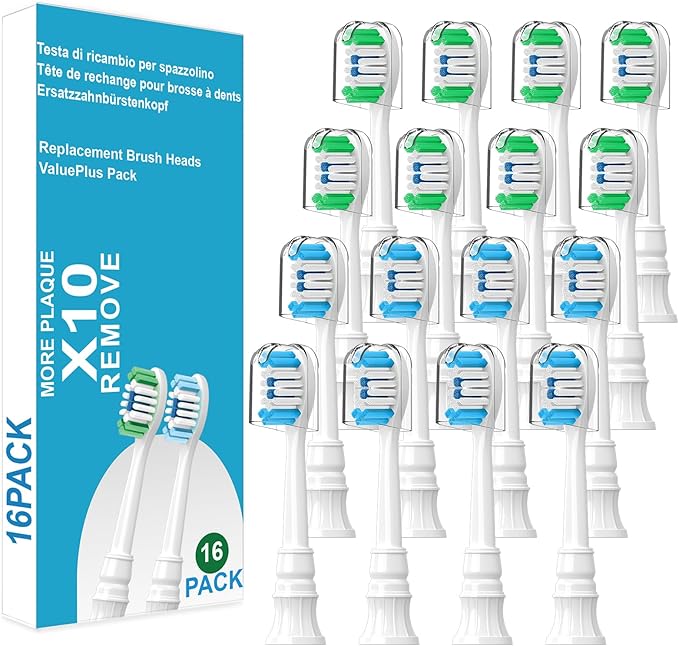 Replacement Brush Heads Compatible with Philips Sonicare ProtectiveClean 4100, 5300, 5100, 6100 ExpertClean 7500 DiamondClean 9300 Electric Sonic Toothbrush Handle C2 G2 C3 G3 W3 Brush,16 Pack, White