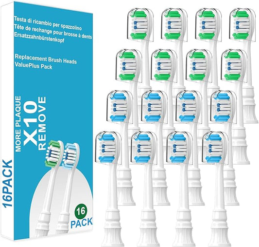 Replacement Brush Heads Compatible with Philips Sonicare ProtectiveClean 4100, 5300, 5100, 6100 ExpertClean 7500 DiamondClean 9300 Electric Sonic Toothbrush Handle C2 G2 C3 G3 W3 Brush,16 Pack, White