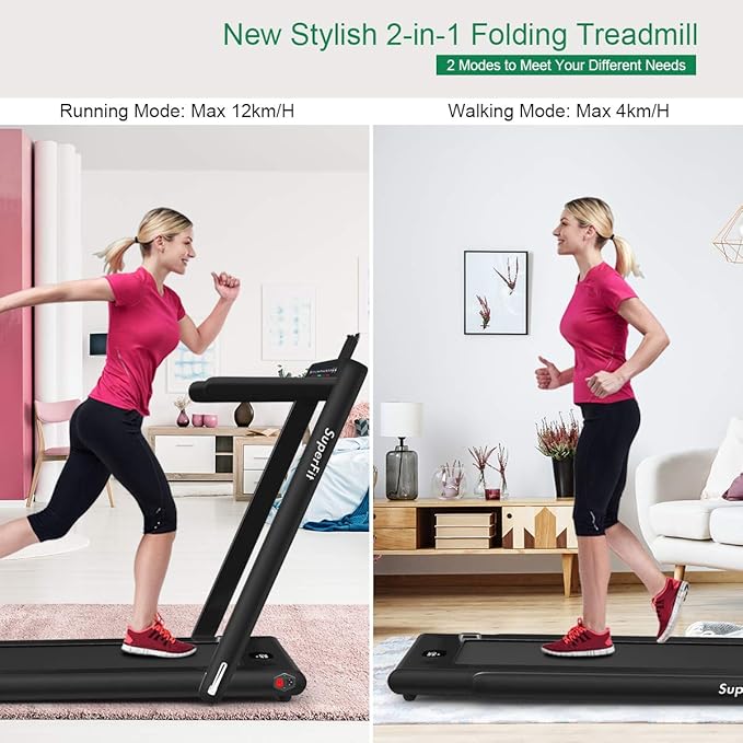 GYMAX Walking Pad, 2.25HP Dual Display Foldable Treadmill for Home with Remote/Smart App Control, Portable Compact Treadmill for Office Under Desk, Folding Running Machine for Small Spaces-StrideForce Fitness