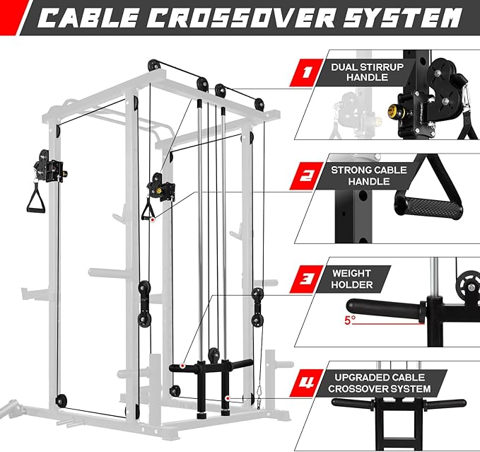 RitFit Multi-Function Squat Rack Power Cage PPC03 with Cable Crossover System, 1000LBS Capacity Power Rack and Packages with Optional Weight Bench, Barbell Weight Set, for Garage Workout & Home Gym-StrideForce Fitness