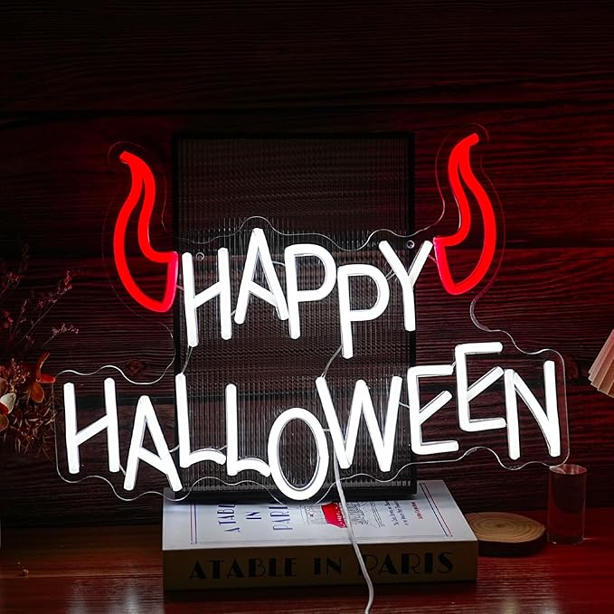 Happy Halloween Neon Sign - Dimmable LED Red Little Corner Light for Wall Decor - USB Powered for Halloween Decoration, Home Spooky Party, Bedroom Decor-StrideForce Fitness