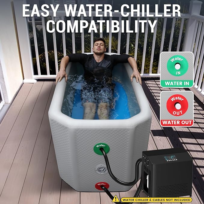 XXL Cold Plunge Tub for Athletes, Compatible with Water Chillers, 224-Gallon Inflatable Ice Bath Tub with Insulated Lid, Thermometer, Water-Absorbent Mat, Portable Ice Pod for Cold Water Therapy-StrideForce Fitness