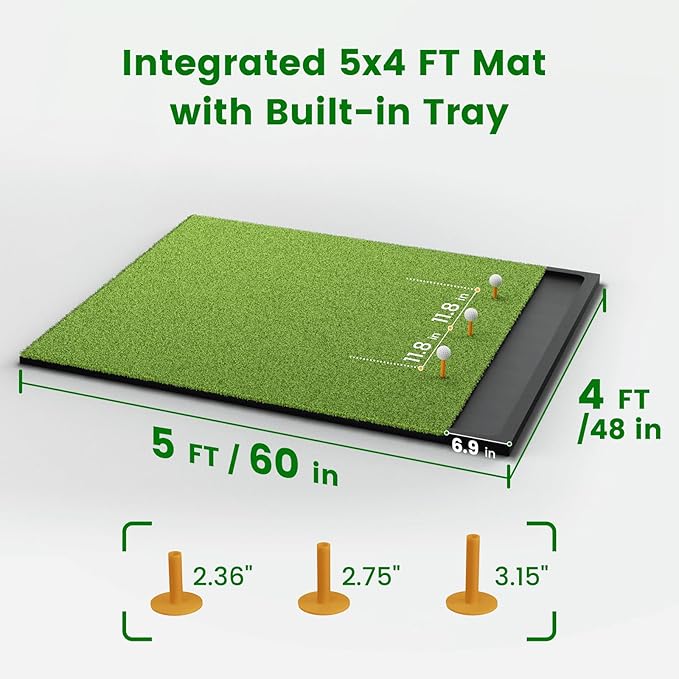 Golf Hitting Mat with Ball Tray, 5x4 & 6x4 ft, 26mm/31mm Thick, Standard & Alignment Line Options, Premium Golf Practice Mat for Indoor Outdoor Swing & Chipping-StrideForce Fitness