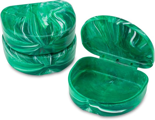 Practicon Marble Retainer Cases, Orthodontic Aligner Case, Mouth Guard Holder (3 Pack) (Forest Green)