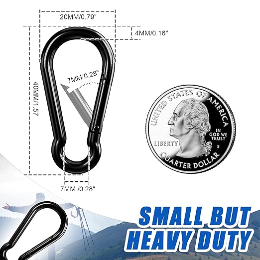 KINLINK 25 Pack Black Carabiner Clip, 1.57 inch Heavy Duty Spring Snap Hook, Small Caribeener Clips for Outdoor Camping, Swing Set, Hammock, Hiking Travel, Fishing, Quick Link Keychain-StrideForce Fitness
