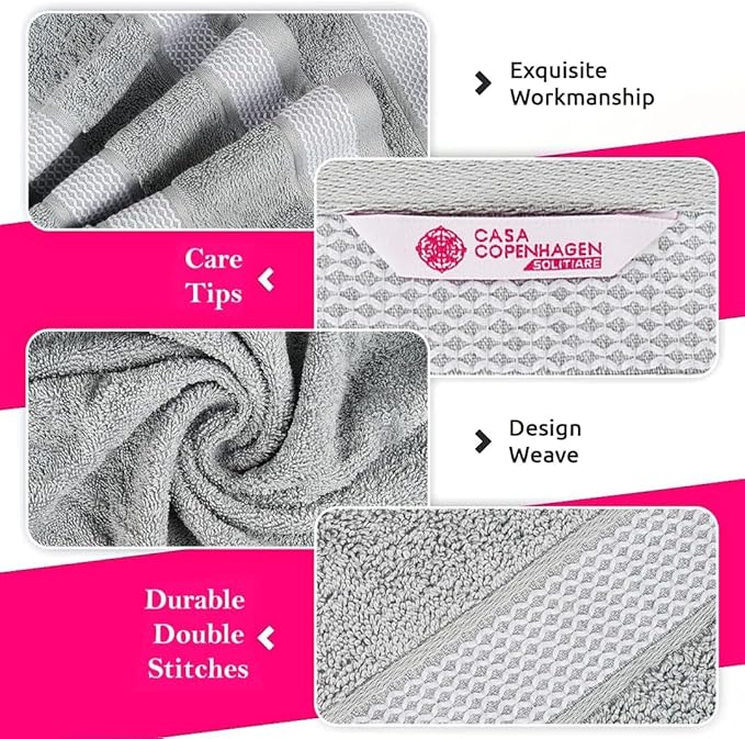 CASA COPENHAGEN Solitaire Towels, 4 Pieces Bath Towel Set- Grey Violet, 600 GSM Designed in Denmark Made of Soft Egyptian Cotton for Bathroom, Kitchen & Shower-StrideForce Fitness