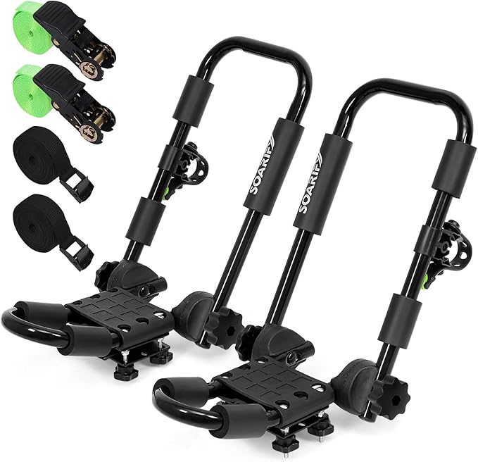 Folding Kayak Roof Rack Premium J-Bar for Canoe Carrier SUP Paddle Surfboard Mount on Car SUV and Truck Crossbar (1 Pair)-StrideForce Fitness
