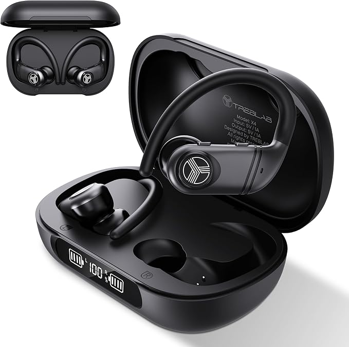 TREBLAB X4 Wireless Earbuds with Earhooks – 253H Battery, ENC Mic, Bluetooth 5.4, USB-C Charging Case, IPX5 Waterproof, Noise Isolating, for Running, Calls, Workouts – Bluetooth Over Ear Ear Buds-StrideForce Fitness