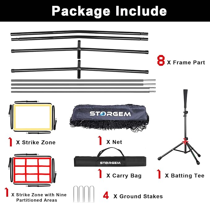 Storgem Baseball and Softball Practice Net 7×7ft Portable Hitting Pitching Batting Training Net Baseball Backstop Net with Batting Tee and Strike Zone and Bow Frame-StrideForce Fitness