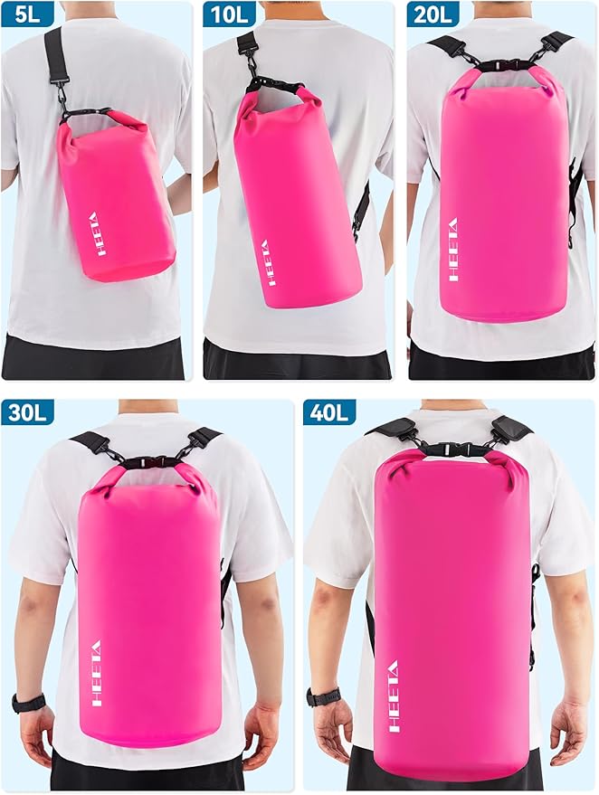 HEETA Waterproof Dry Bag for Women Men(Upgraded Version) 5L/10L/20L/30L/40L Roll Top Lightweight Dry Storage Bag Backpack with Emergency Whistle for Travel, Swimming, Boating, Kayaking, Camping, Beach-StrideForce Fitness
