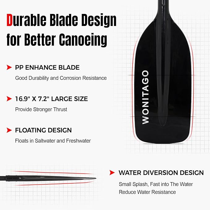 Canoe Paddles Aluminum Paddle with Plastic Blades Floating Adjustable Canoeing and Boating Oars, 122-152 cm/4-5 Ft, Black/Yellow-StrideForce Fitness