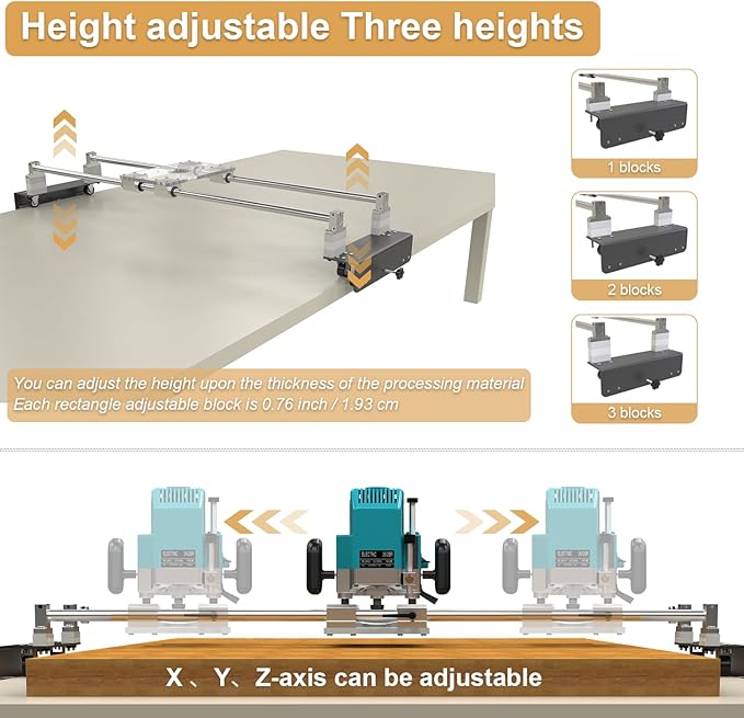 Router Sled, Slab Flattening Jig, DIY Woodworking Router Sled for Flattening Slabs with Height Adjustable (L-Carriages, Steel and Aluminum, 48 Inches)-StrideForce Fitness