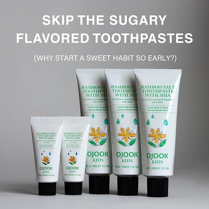 Kids Fluoride Free Bamboo Salt Toothpaste with nHA - Pure Dew | Nano Hydroxyapatite, Remineralizing, Strengthening Enamel for First Teeth, Safe to Swallow (3oz)