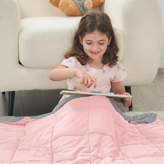 yescool Weighted Blanket (10 lbs, 41" x 60", Pink Grey) Cooling Heavy Blanket for Sleeping Perfect for 90-110 lbs, Breathable Blanket with Premium Glass Bead, Machine Washable-StrideForce Fitness