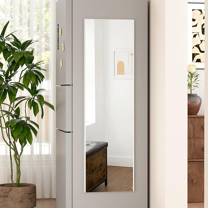 55"x16" Magnetic Mirror Lightweight Full-Length Mirror | Strong Adhesion, Easy Installation | Suitable for Refrigerators, Glass Walls, Wooden Doors, and More | 8.2kg Ultra-Strong Support | White-StrideForce Fitness