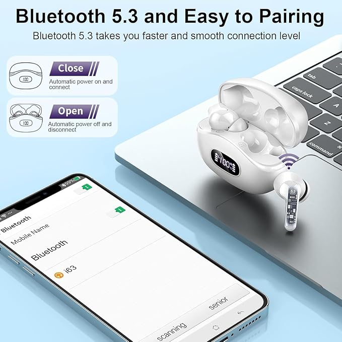 Wireless Earbuds, 2025 Bluetooth Headphones V5.3 HiFi Stereo Ear buds with ENC Noise Cancelling Mics, 40H Bluetooth Earbuds with Dual LED Display, IP7 Waterproof Earphones for Android iOS, White-StrideForce Fitness