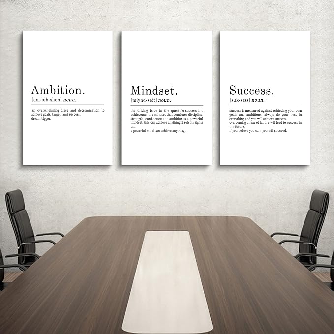 EPHANY ART - Inspirational Canvas Prints - Mindset Quotes, Motivational Wall Art Success Framed Entrepreneur Poster - Positive Quotes Wall Poster for Home Office Workplace (L-3pcs, 24x36inchx3pcs)-StrideForce Fitness