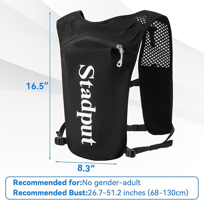 Reflective Hydration Running Vest Backpack | Lightweight 1.6L Water Bladder Bag for Trail Running, Cycling & Marathon | Perfect for Men & Women with Mobile Holder & Multiple Pockets | Premium Black-StrideForce Fitness