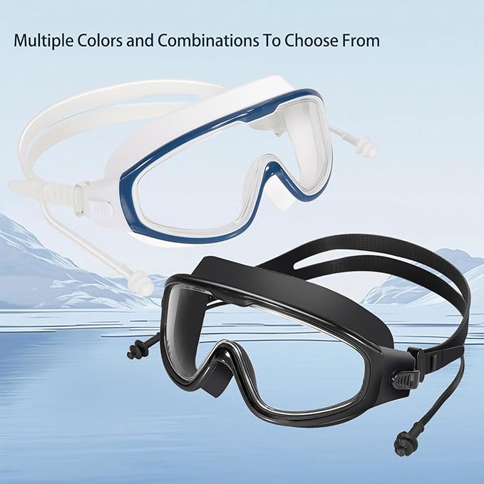 Adult Swimming Goggles,Leak-Proof,Anti-Fog Pool Glasses,Wide View Swim Goggles with Ear Plugs and Nose Clip-StrideForce Fitness