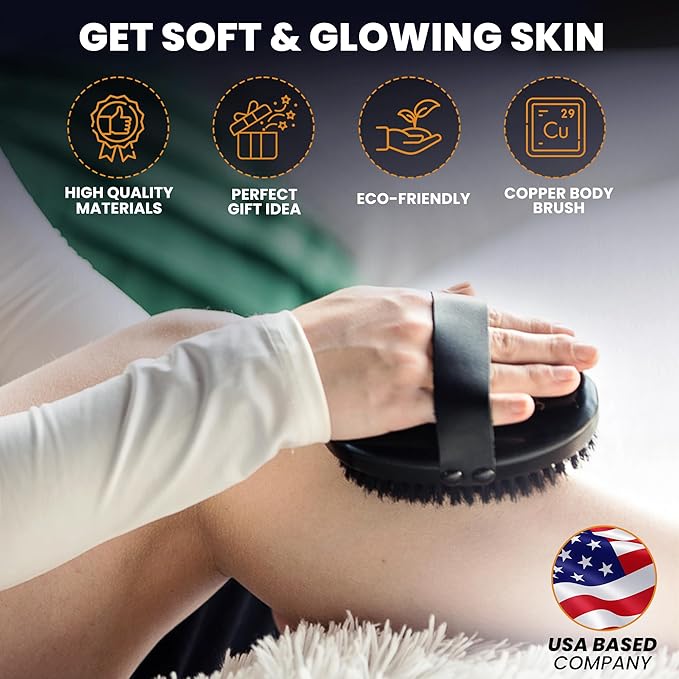Copper Body Brush - Dry Brushing Body Brush with Ion Charged Copper Bristles, Glowing Skin, Lymphatic Drainage and Blood Circulation Improvement-StrideForce Fitness