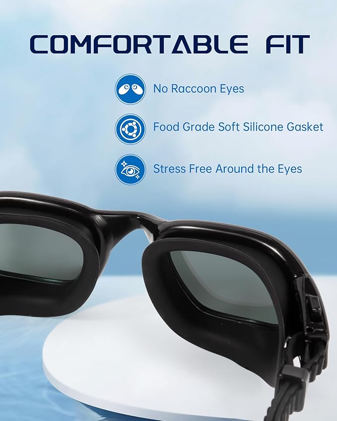 Swim Goggles, Goggles Adult with Swimming Cap, Nose Clip & Ear Plugs, UV Protection Anti-Fog Lens and Case for Adult-StrideForce Fitness