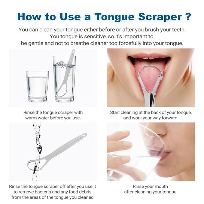 3pcs Stainless Steel Tongue Scraper Kit – Deep Clean Thick Coating & Eliminate Bad Breath, Flexible Bristle-Free Design with Comfort Handle, Hygienic Oral Cleaner for Daily Use & Travel