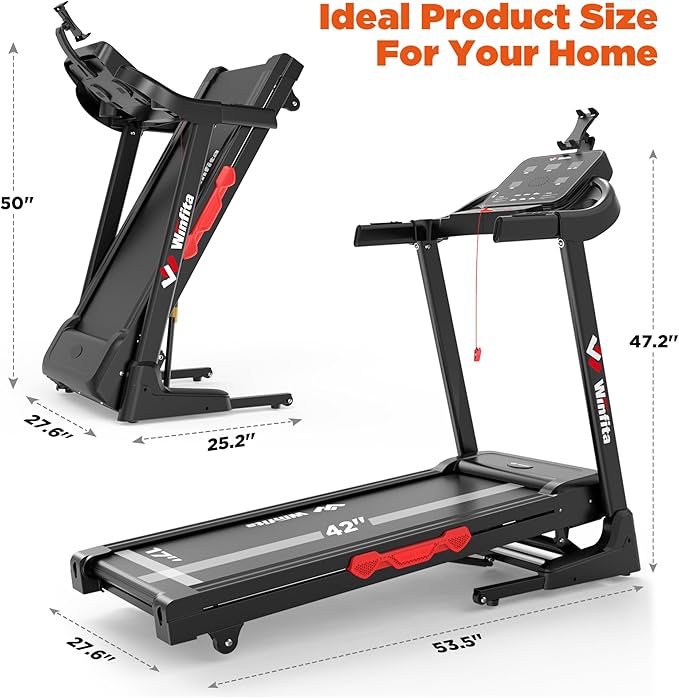 Treadmill with Incline, 300 LBS Capacity, 8 MPH or 10 MPH Speed, Bluetooth, App, Pause Function, Folding Treadmills for Home with 64 Programs, 17'' or 18'' Wide Belt, Heart Rate, BMI Detector-StrideForce Fitness