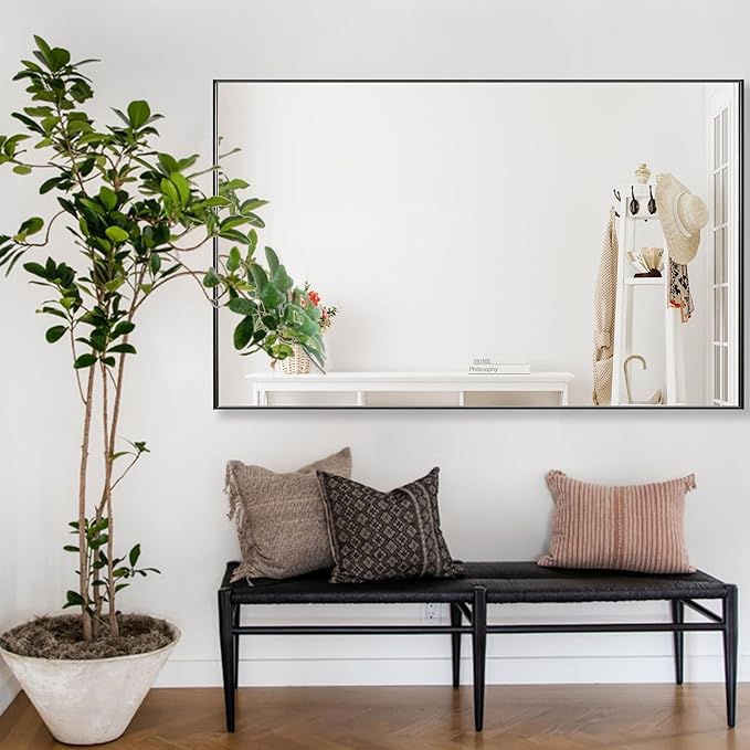 27x40 Inch Black Bathroom Mirror for Wall, Aluminum Frame Rectangle Rectangular Vanity Mirror, Modern Large for Bedroom, Living Room, Horizontal or Vertical-StrideForce Fitness