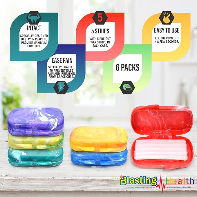 Orthodontic Dental Wax for Braces – Premium Braces Wax in Designer Marble Cases, Tooth Wax for Braces, Clear & Unscented, 6-Pack Assorted Colors