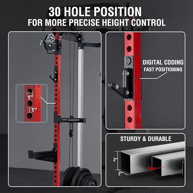 Mikolo Power Cage, 2000LB Power Rack with Independent Dual Pulley System, Multi-Function Home Gym Workout Machine for Cable Crossover-StrideForce Fitness