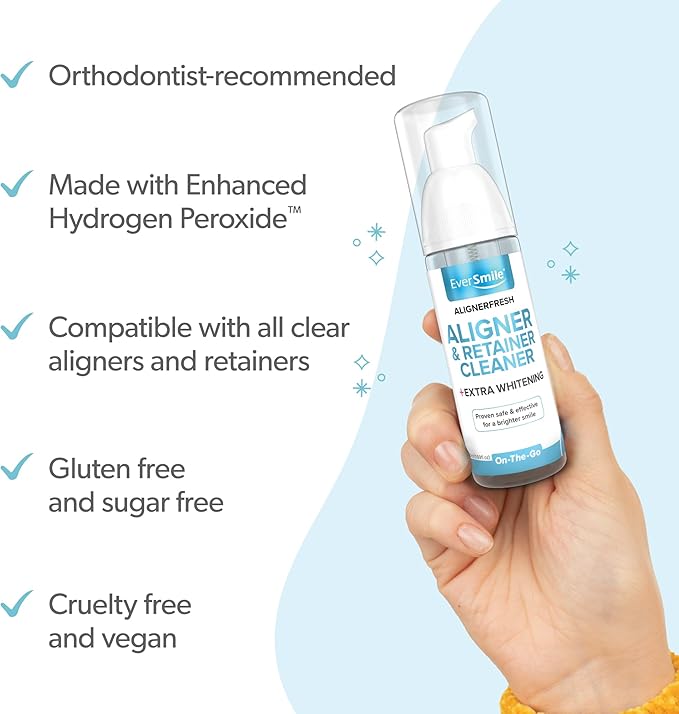 EverSmile AlignerFresh Extra Whitening Foam – Cleaner Compatible with All Clear Aligners and Retainers – Eliminates Bacteria, Whitens Teeth, Fights Bad Breath – 50ml (1 Pack)
