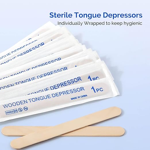 JMU Tongue Depressor Sterile 5000Pcs, 6" Tongue Depressor Wood Individually Wrapped (100pcs/Box, 50 Boxes)