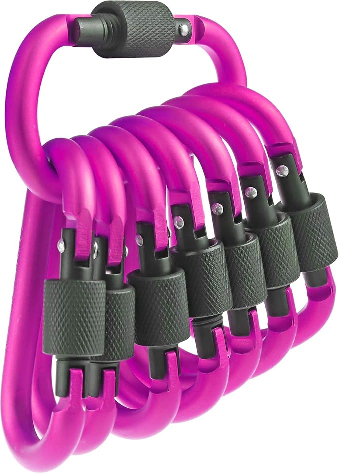 10 Pack Aluminum D Ring Key Rings Hiking Clips Locking Carabiner for Hiking Camping Fishing and Outdoor Use，Clips with Screw Gate Multicolored-StrideForce Fitness