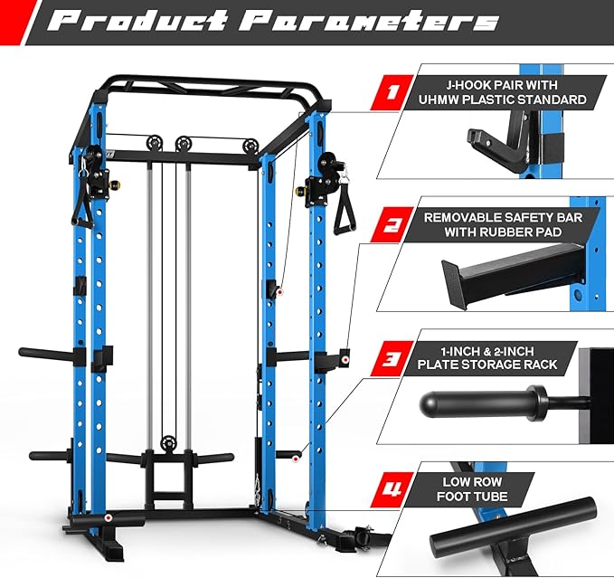 RitFit Multi-Function Squat Rack Power Cage PPC03 with Cable Crossover System, 1000LBS Capacity Power Rack and Packages with Optional Weight Bench, Barbell Weight Set, for Garage Workout & Home Gym-StrideForce Fitness