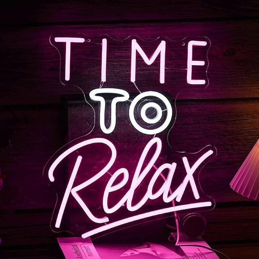 Time To Relax Neon Sign Pink White Letter Led Neon Lights Wall Decor Dimmable Relax Light Up Signs USB Powered with Switch Neon Signs for Spa Massage Bedroom Decor Bar Party Wedding-StrideForce Fitness