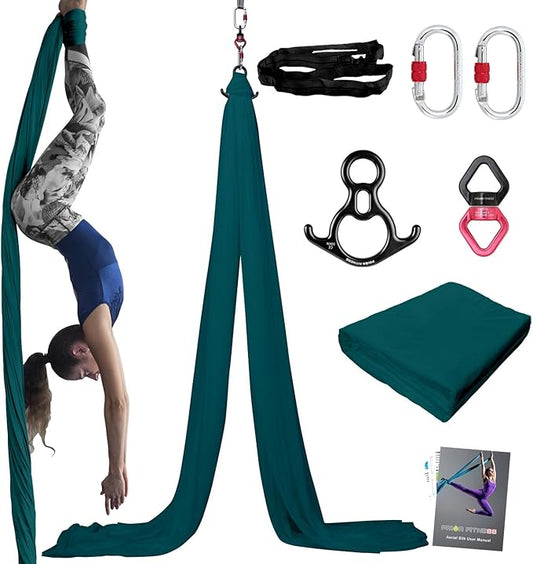 PRIOR FITNESS Aerial Silks Kit Colorful 9/15/20 Yards 40D Nylon Fabric Hammock Set With Hardware & Guide for All Levels Of Aerial Yoga Practice and Acrobatic Flying For Adults Aerial silk-StrideForce Fitness