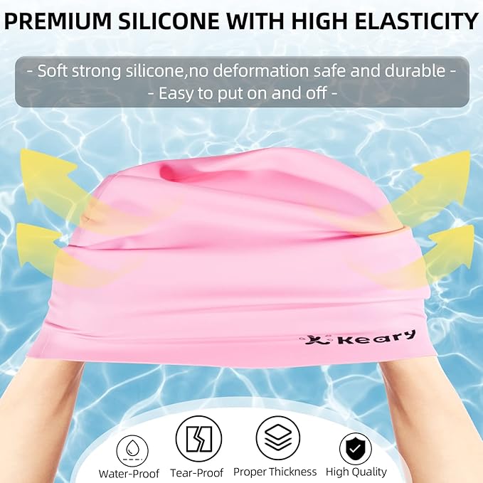 Keary Extra Large Swim Cap for Braids and Dreadlocks Extensions Weaves Long Hair, Waterproof Silicone Cover Ear Bath Pool Shower Swimming Cap for Adult Youth to Keep Hair Dry, Easy to Put On and Off-StrideForce Fitness