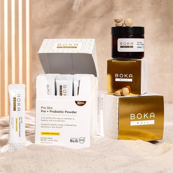 Boka Pro Stix Oral Probiotics for Mouth Bad Breath - 30ct Dental Probiotics Powder, Oral Health Pre + Probiotics for Teeth and Gums, BLIS K12 Oral Probiotic for Healthy Gum Health, Lemonade Lavender