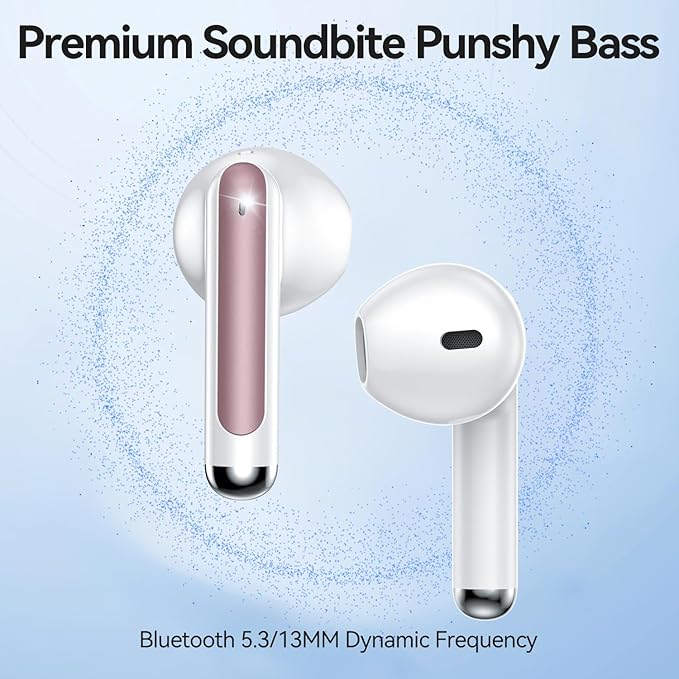 Wireless Earbuds, 2025 Bluetooth 5.3 Headphones HiFi Stereo 50H Playback Ear Buds with Led Digital Display, ENC Noise Cancelling Earbuds for Laptop Computer, iOS, Android, Rose Gold-StrideForce Fitness