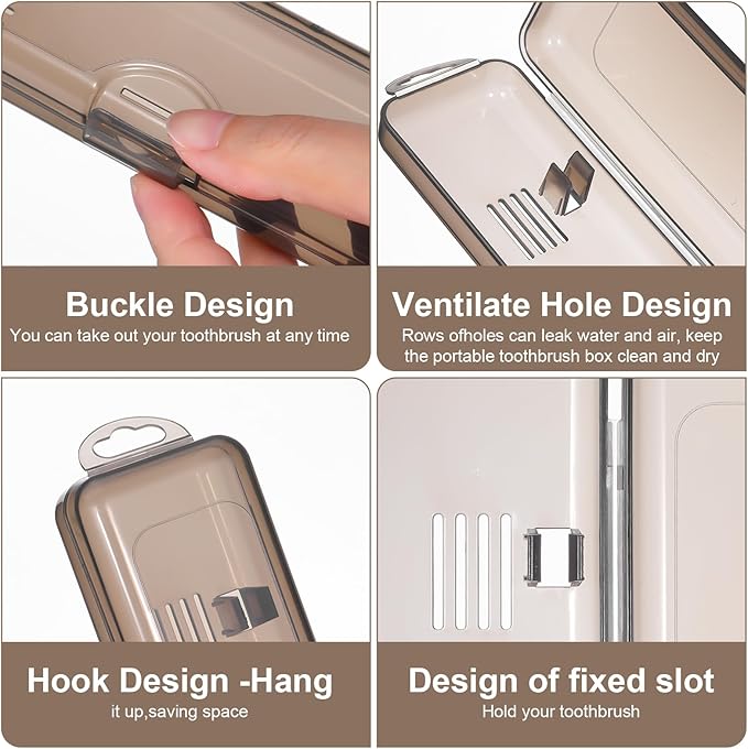 Lusofie 2 pcs tooth brush travel case Transparent Black travel toothbrush case 7.87 x 1.85 x 1.18 Inches
