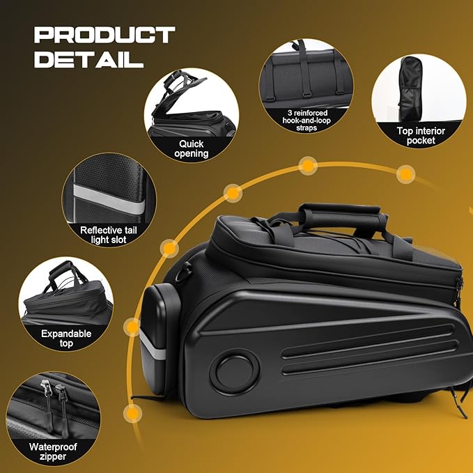 Bike Rack Bags, Hard Shell E Bike 30L Rear Rack Bag, Large Ebike Pannier with Waterproof Cover and Shoulder Strap for Commuter Travel Outdoor-StrideForce Fitness