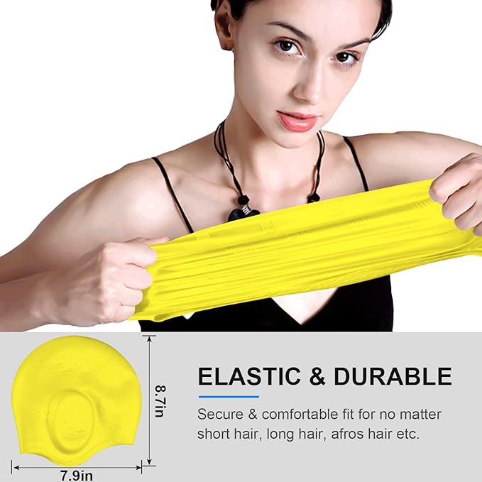 Swimming Cap, Silicone Swim Cap for Women Men, Durable Non-Slip Waterproof Swim Cap Protect Ears, Long Hair for Adults, Older Kids-StrideForce Fitness